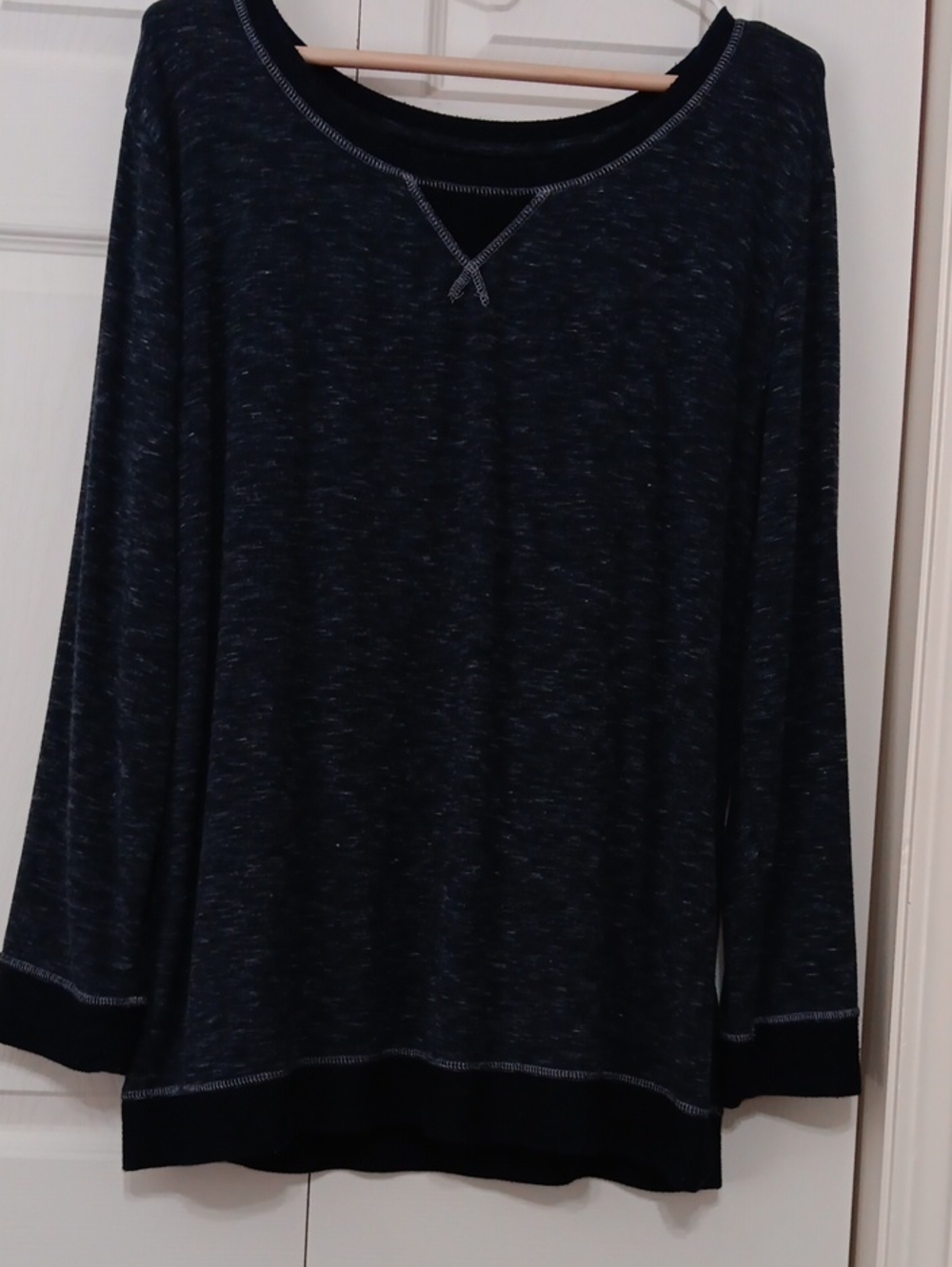 Felina Black Marled Long-Sleeve Pullover with Contrast Stitch